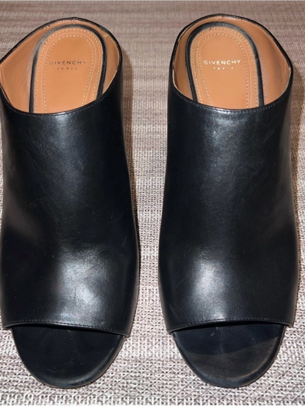 Givenchy Black Leather Open-Front Mule Slides